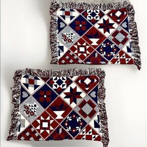 Vintage Crown Craft Patriotic Woven Pillow Shams Fringed Set Of 2